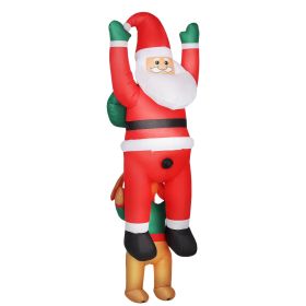 Outsunny 7FT Hanging Christmas Inflatable Santa with Dog, Christmas Blow Up Decoration with Built-in LED Lights for Garden