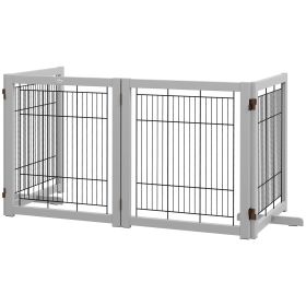 Wooden Dog Gate for Small & Medium Dogs 4 Panel w/ Support Feet Foldable Pet Fence for House Doorway Light Grey