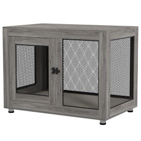 Pet Crate End Table with Water-resistant Cushion or Large Medium Dogs, Grey