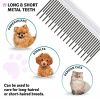 Pet Comb with Long & Short Stainless Steel Teeth for Removing Matted Fur; Knots & Tangles – Detangler Tool Accessories for Safe & Gentle DIY Dog & Cat