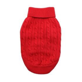 Combed Cotton Cable Knit Dog Sweater (Color: Fiery Red, size: XX-Small)