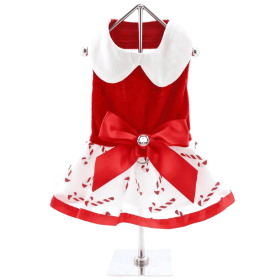 Holiday Dog Harness Dress (Color: Candy Canes, size: X-Small)